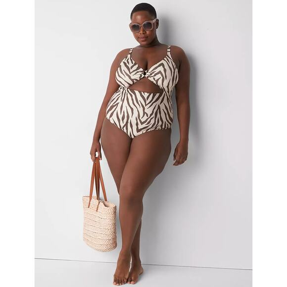 NWT Swim by Cacique Animal Print One Piece – Repreve, Wrap Cut-Out Tie, No Wire - Picture 1 of 7